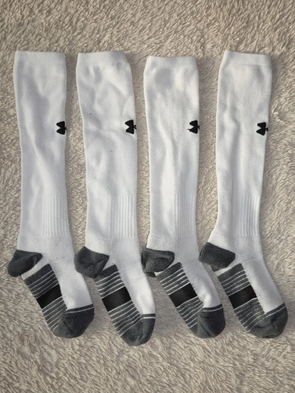 Two pairs of Unisex Size Medium Under Armour Team Over The Calf Socks, White